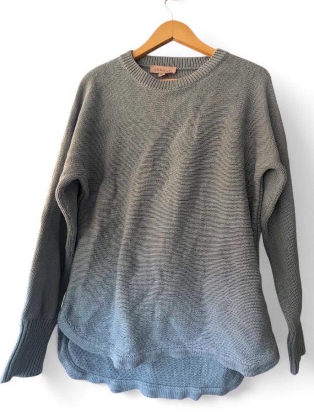 ANTHROPOLOGIE Philosphy Crewneck Knit Sweater Light Sky Baby Blue MEDIUM